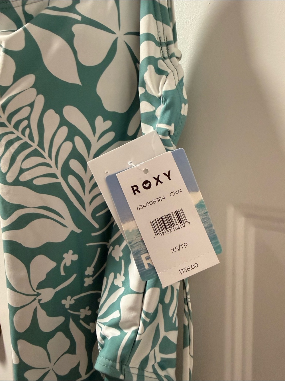 Roxy Teal & White Floral Swim Bodysuit
